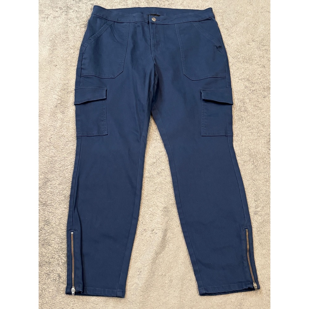 Rock & Republic Womens Navy Blue Cargo Pants Size 14 Ankle Zip Stretch Twill